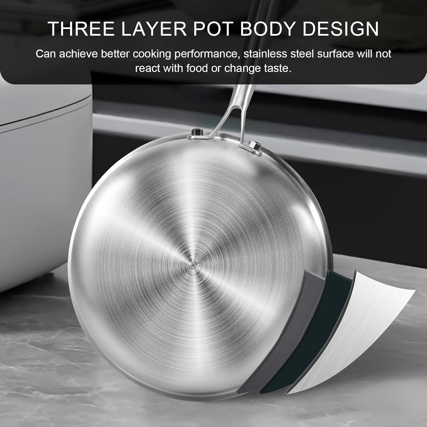 Stainless Steel Frying Pan with Lid Non Stick Open Skillet for All Stoves Induction Cooktop Compatible Camping Frying Pan 10 Inch 26Cm image number 3