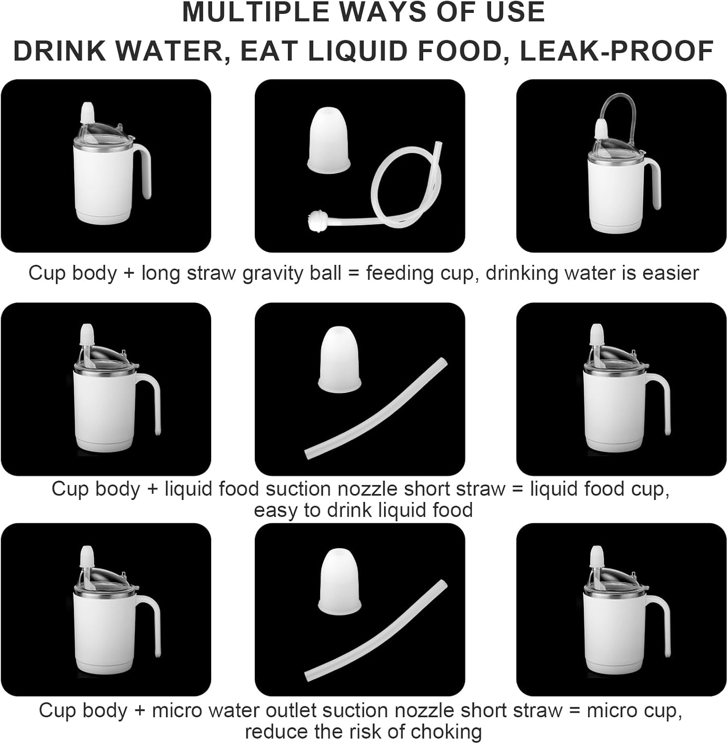 Gosknor Spill Proof Cups for Elderly, 450Ml Stainless Steel Sippy Cup No Spill Cups with Straw Leak Proof Porridge Mug Suitable for Seniors Adults Maternity Drinking Water Milk and Soup (White) image number 1