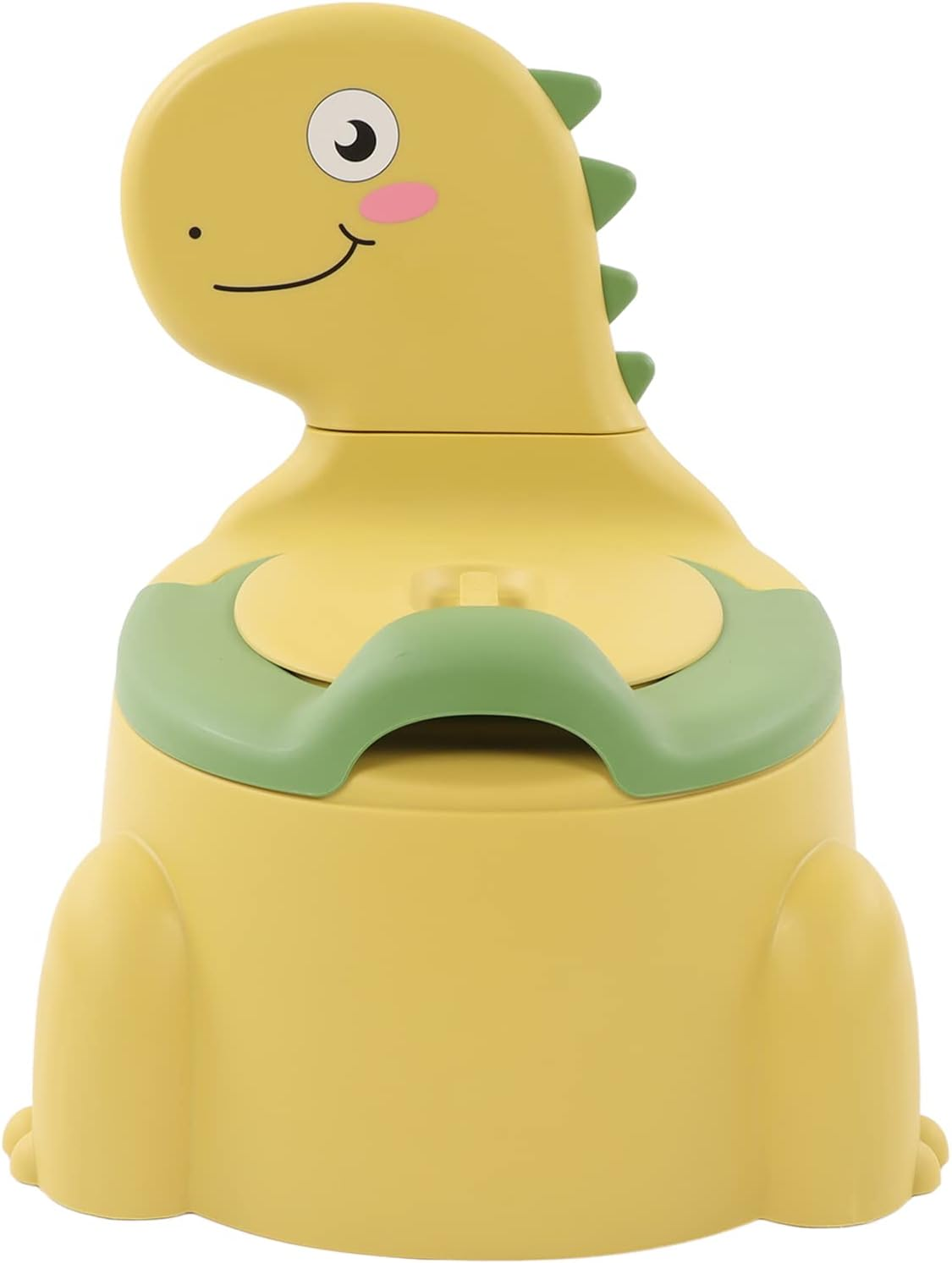 Potty Training Toilet, Non Slip Rubber Base Cartoon Dinosaur Potty Training Seat Thickened Plastic Ergonomic Design Portable Dinosaur Training Potty with Brush for Boys and Girls (Yellow)
