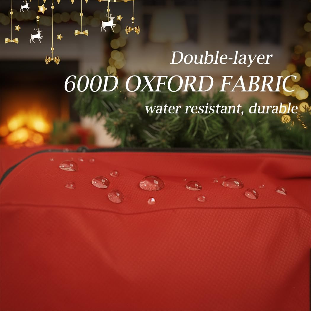 Christmas Tree Storage Bag Fits Artificial Trees up to 9 Feet Waterproof Heavy Duty Xmas Tree Bag Storage Bag Waterproof Zipper & Foldable Holiday Decor Organizer (122 * 38 * 51Cm,Red)