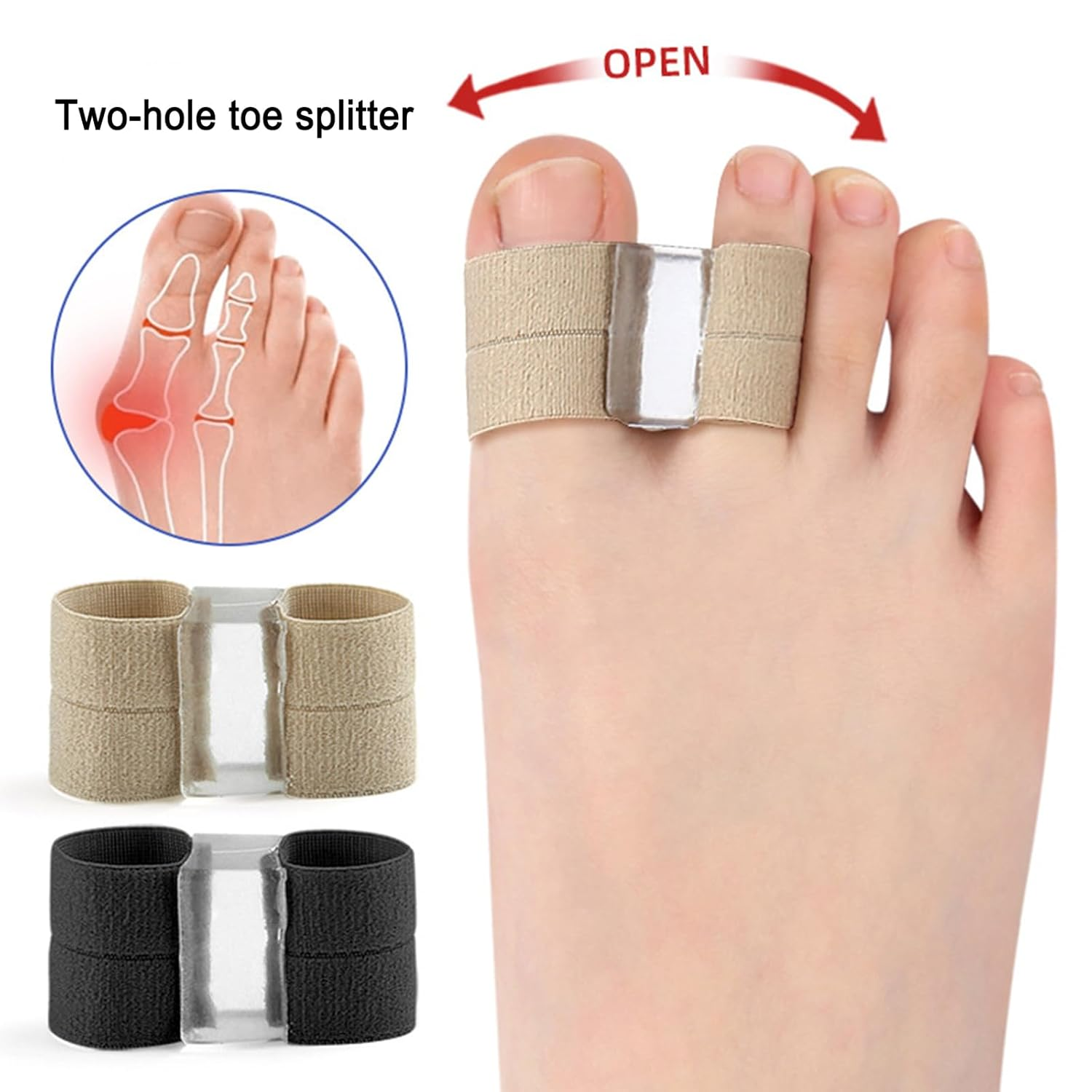 3Pcs Bunion Toe Separators, 2 Loops Toe Separator, Gel Toe Spacers Bunion Corrector, Hammer Toe Straightener for Overlapping Toes Women Men image number 4