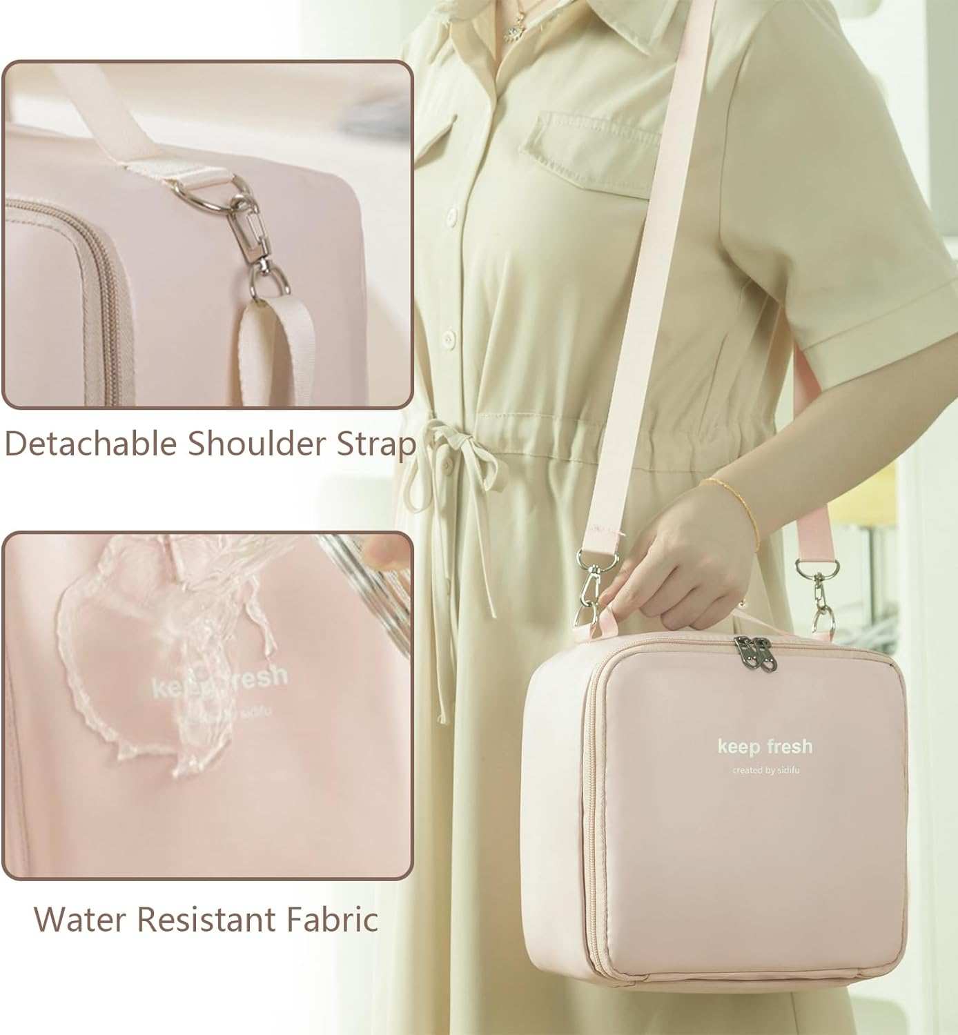 Lunch Bag Women, Lunch Box Lunch Bag for Women & Men Adult, Leakproof Small Lunch Bag, Reusable Insulated Cooler Bag with Detachable Shoulder Strap, Lunch Container for Work Office (Beige) image number 6