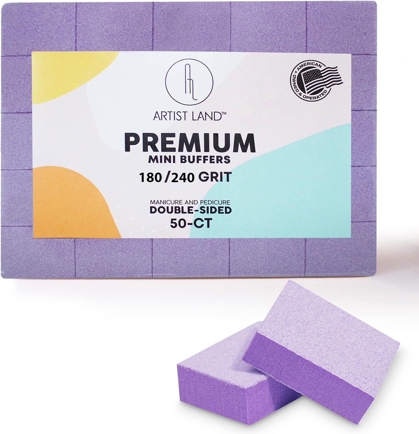 Artist Land Purple Mini Buffer Set 180/240 Grit &ndash; 50 Ct - Professional Grade Salon Quality Nail Buffing Blocks Pack for Pre-Application of Polish, Gel, Acrylic, Double-Sided Buffer Blocks image number 4