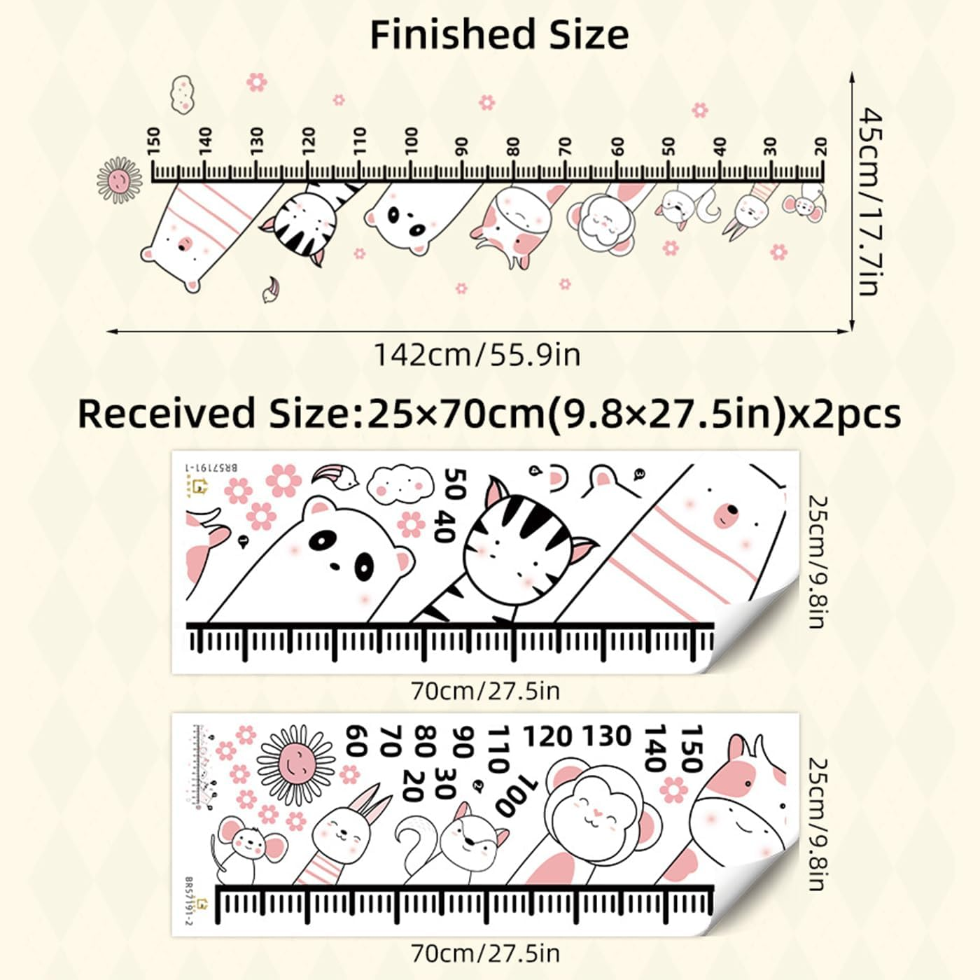 Kids Height Chart Wall Stickers,Baby Growth Height Wall Decal Removable DIY Height Measure Mural Decor for Girls Boys Toddler Nursery Kindergarten Playroom Bedroom Decoration Art (E) image number 4