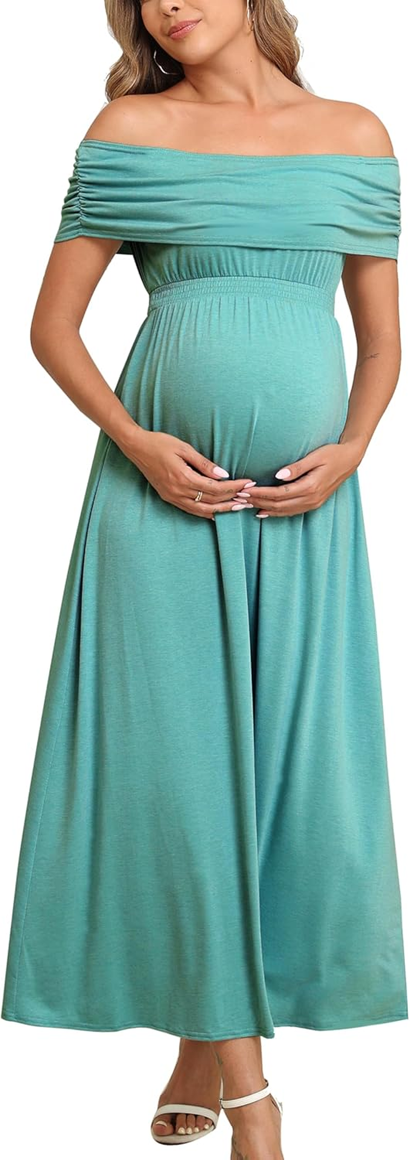 Off the Shoulder Maxi Maternity Dress for Photoshoot Baby Shower Sleeveless Casual Long Dresses