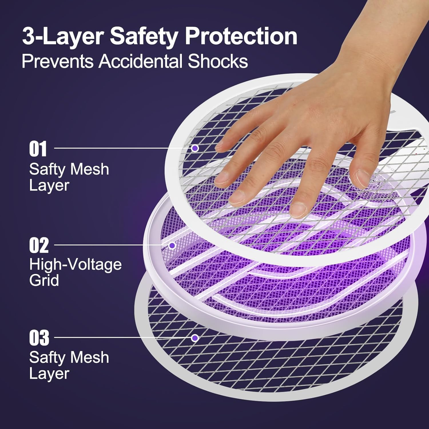 Electric Fly Swatter Racket, Portable Electric Mosquito Swatter, 2 in 1 Bug Zapper Racket with LED, Fly Killer and Mosquito Trap Lamp, USB Rechargeable Mosquito Trap for Home Backyard Patio Camping image number 3