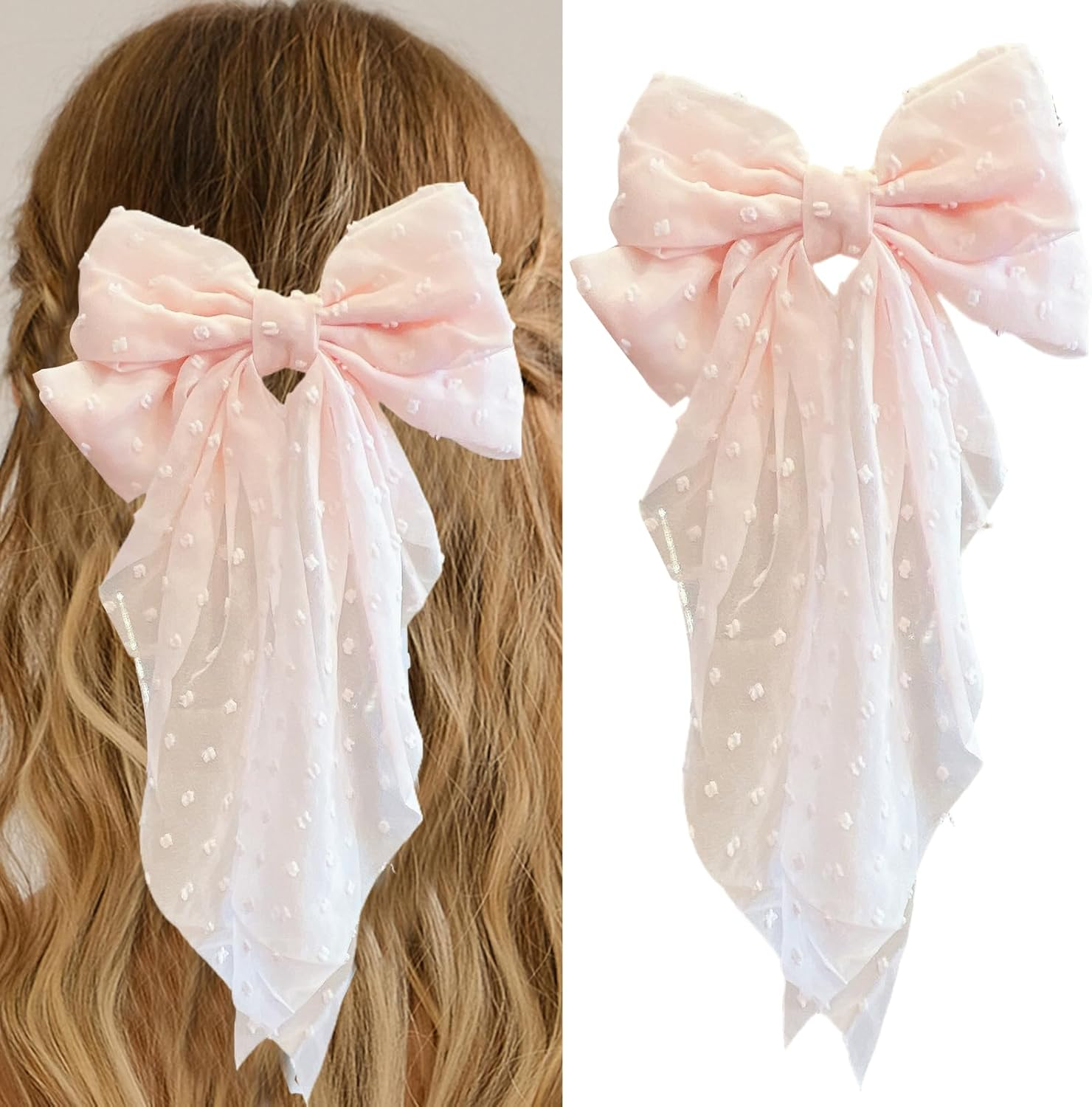 Large Satin Blue Bows - Oversized French Hair Clip Set for Birthday, Wedding, Christmas