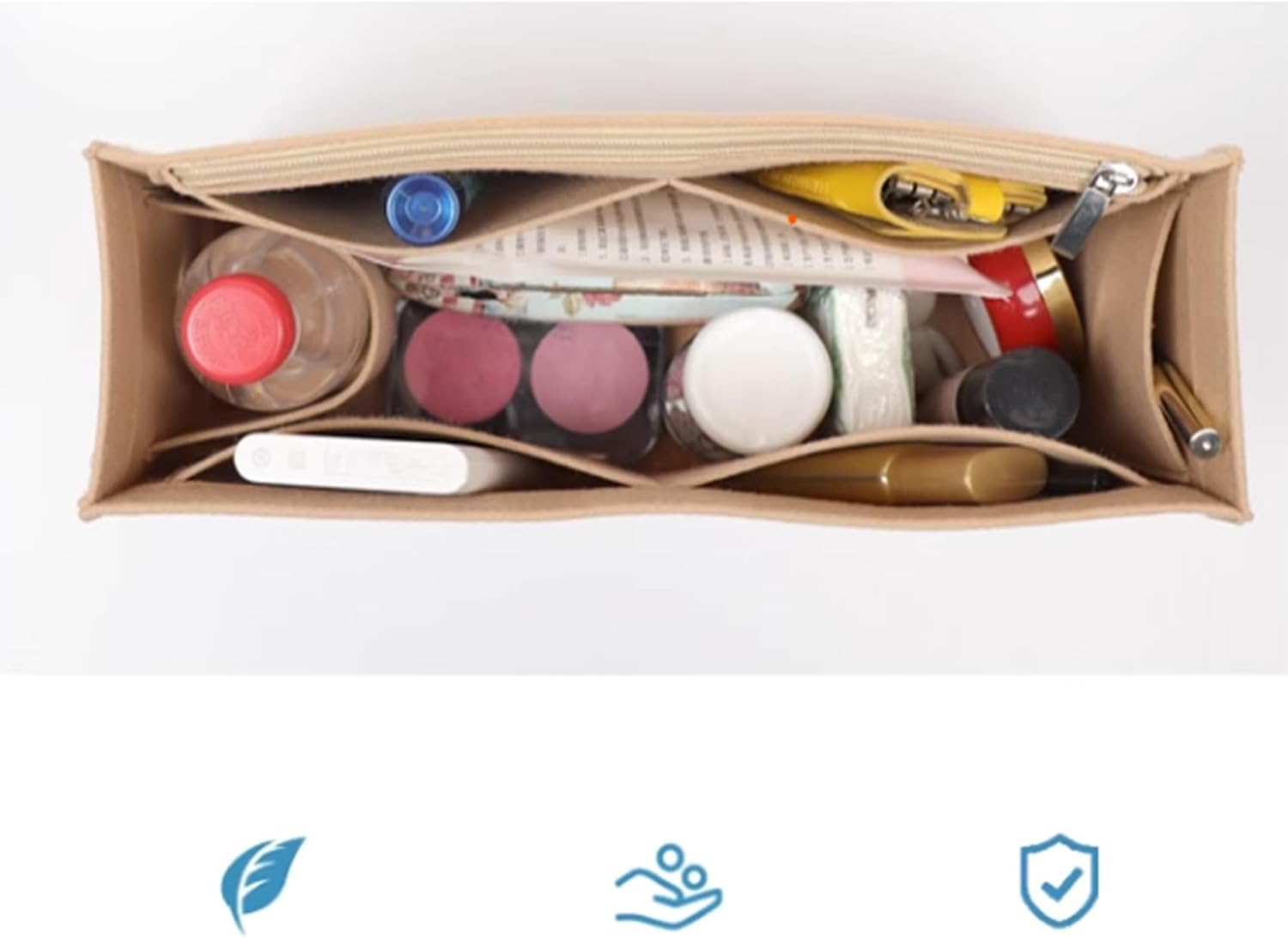 Lckaey Purse Organizer for Chloe Woody Tote Bag Insert Large Medium Small Wallet Felt Organizer 1015Beige-L image number 3