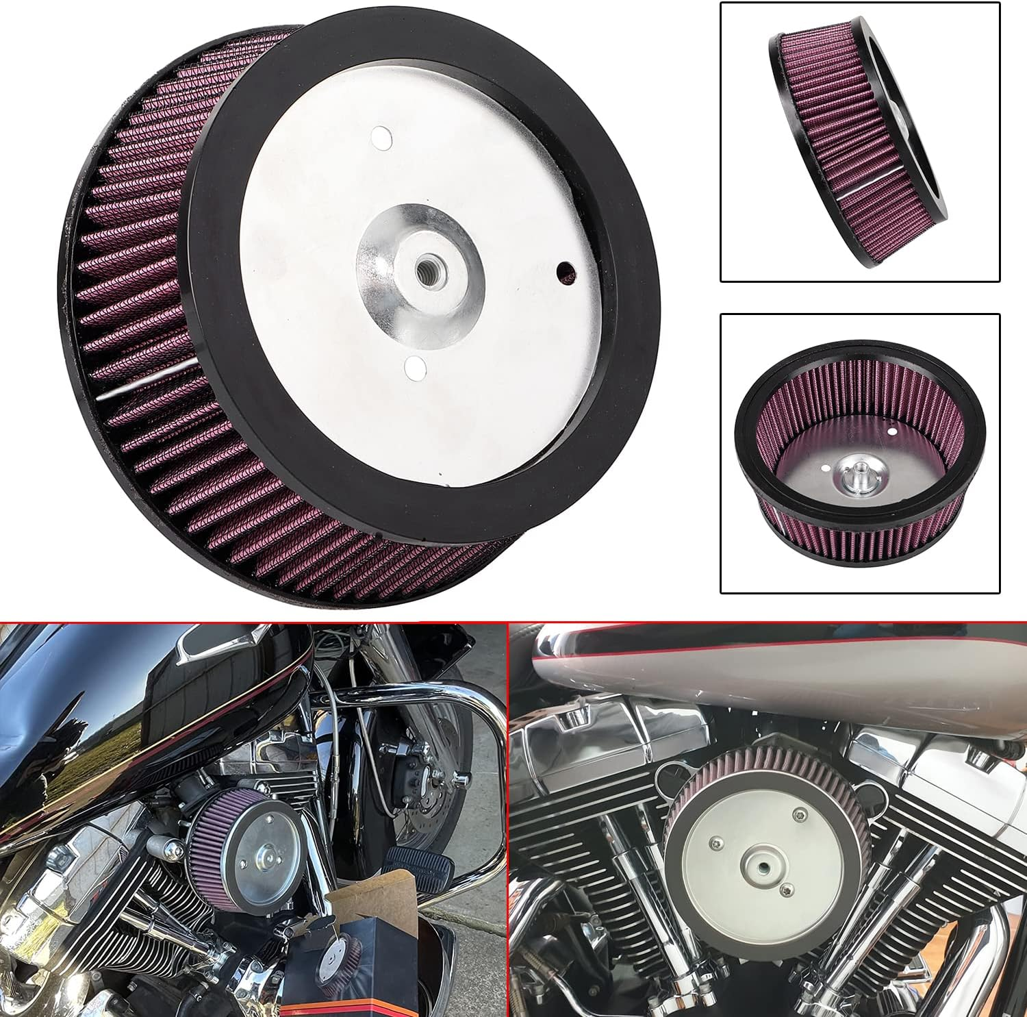 Big Sucker High Flow Stage 1 Red Air Cleaner Filter Intake for Harley Big Twin Cam Softail 2000-2015, Dyna 99-17, Touring Road King Electra Street Glide 1999-2007 (Except 08-16 Touring/Trike) image number 3