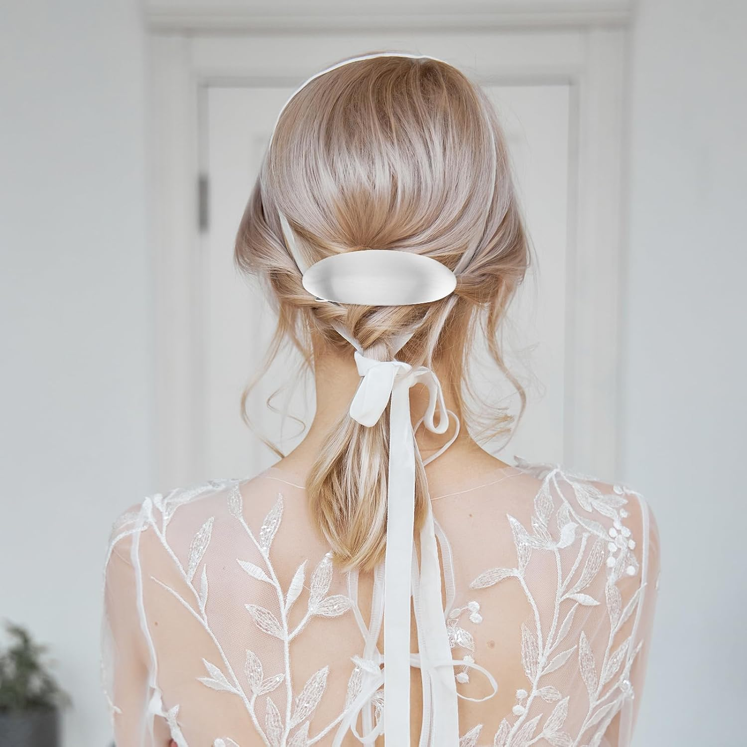 1 X Metal Hair Clip, Silver, Simple French Hair Clip, Oval Hair Clips, Small Flat for Women and Girls, Thin Hair, Thick Hair (3 Inches) image number 4