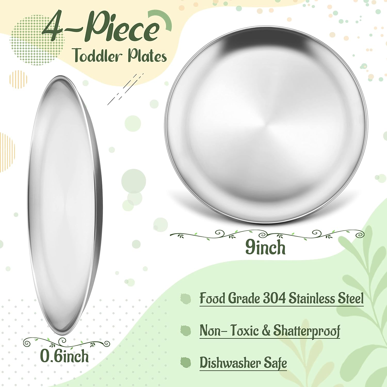 Haware 4-Piece 18/8 Stainless Steel Plates, Metal 304 Dinner Dishes for Kids Toddlers Children, 9 Inch Feeding Serving Camping Plates, Reusable Dinnerware, Shatterproof & Non-Toxic, Dishwasher Safe image number 5