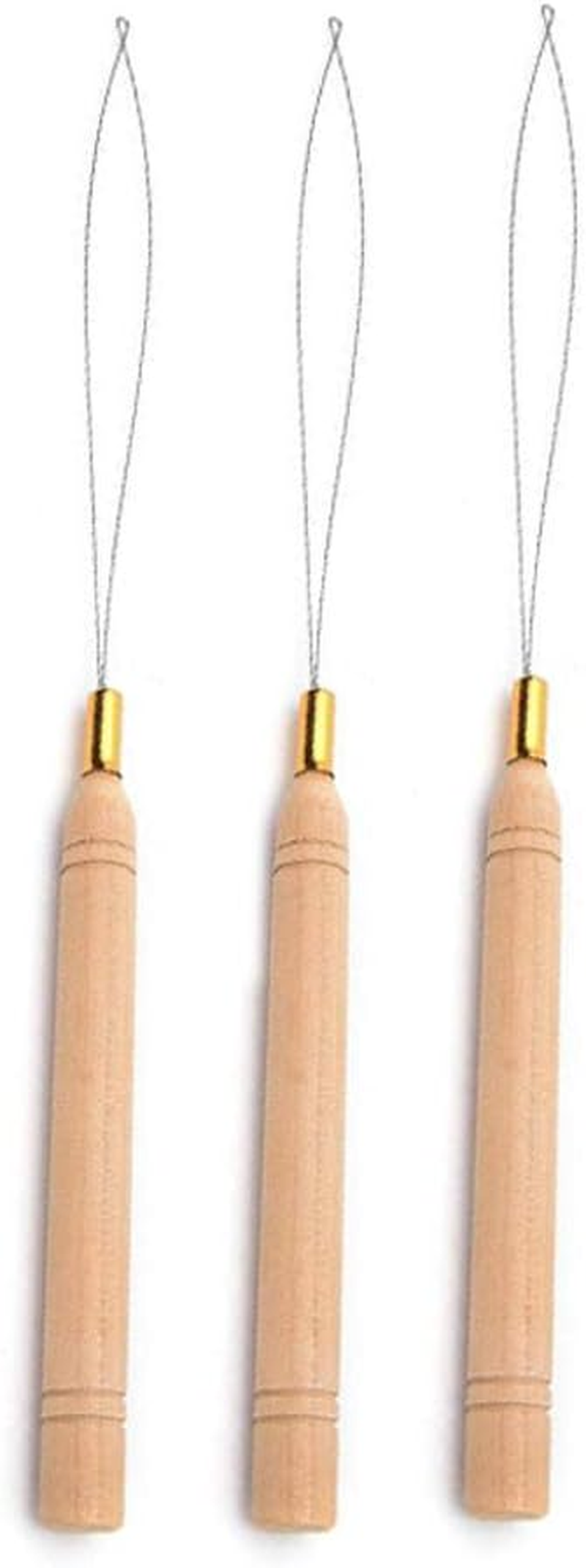 3Pcs Hair Extension Loop Needle Threader Pulling Hook Tool and Bead Device Tool for Hair or Feather Extensions - Wooden and Stainless Steel image number 4