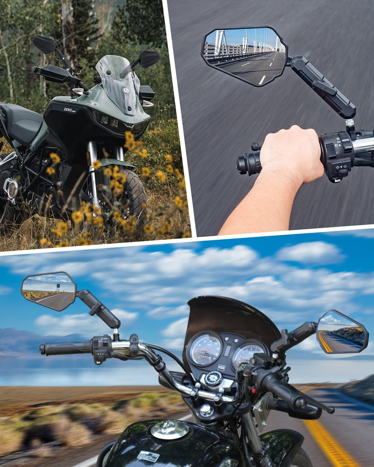 SUPAREE Universal Motorcycle Rear View Mirror Motorcycle Mirror Foldable Off-Road Motorcycle Mirror E-Approved 360&deg; Rotatable with Right Thread and Left Thread Compatible for Scooter ATV image number 1