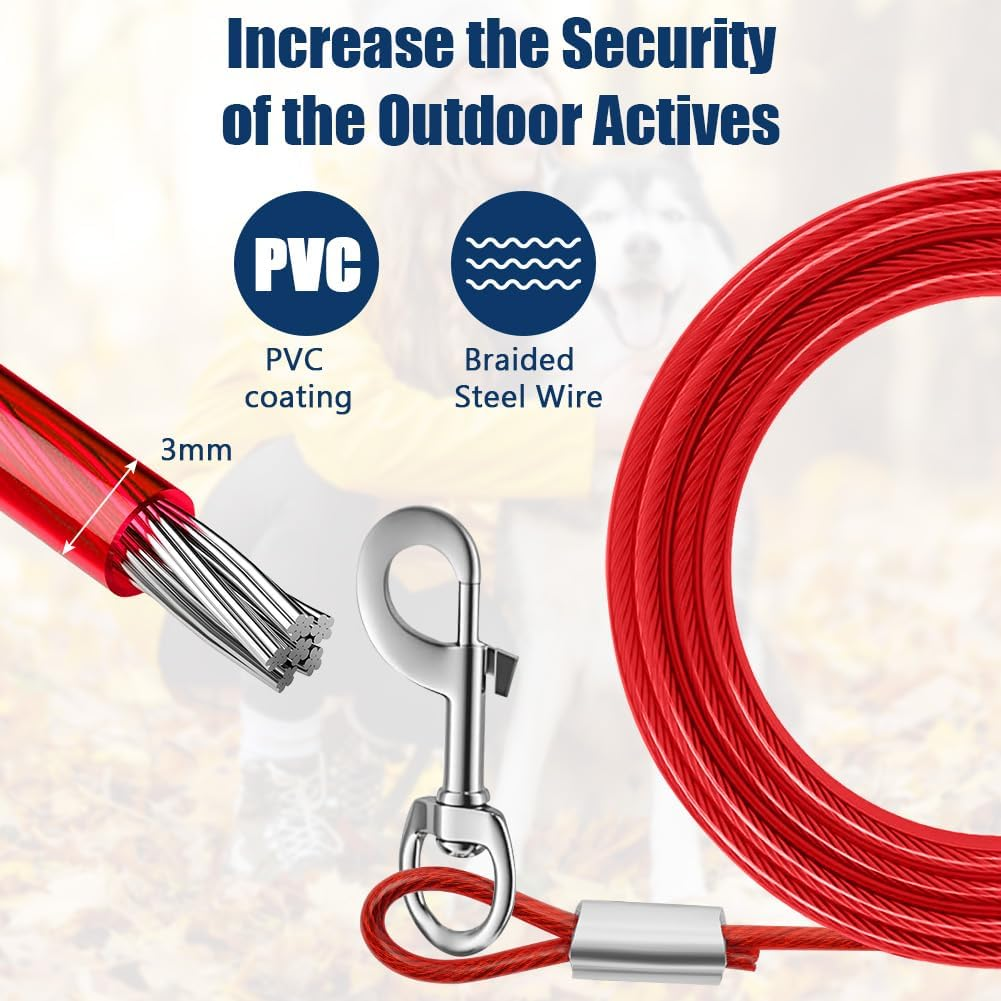 Aomig 6M Red Dog Tie Out Cable with Spiral Ground Stake, Heavy Duty Dog Lead Stake, Sturdy Dog Accessory for Outdoor, Yard image number 4
