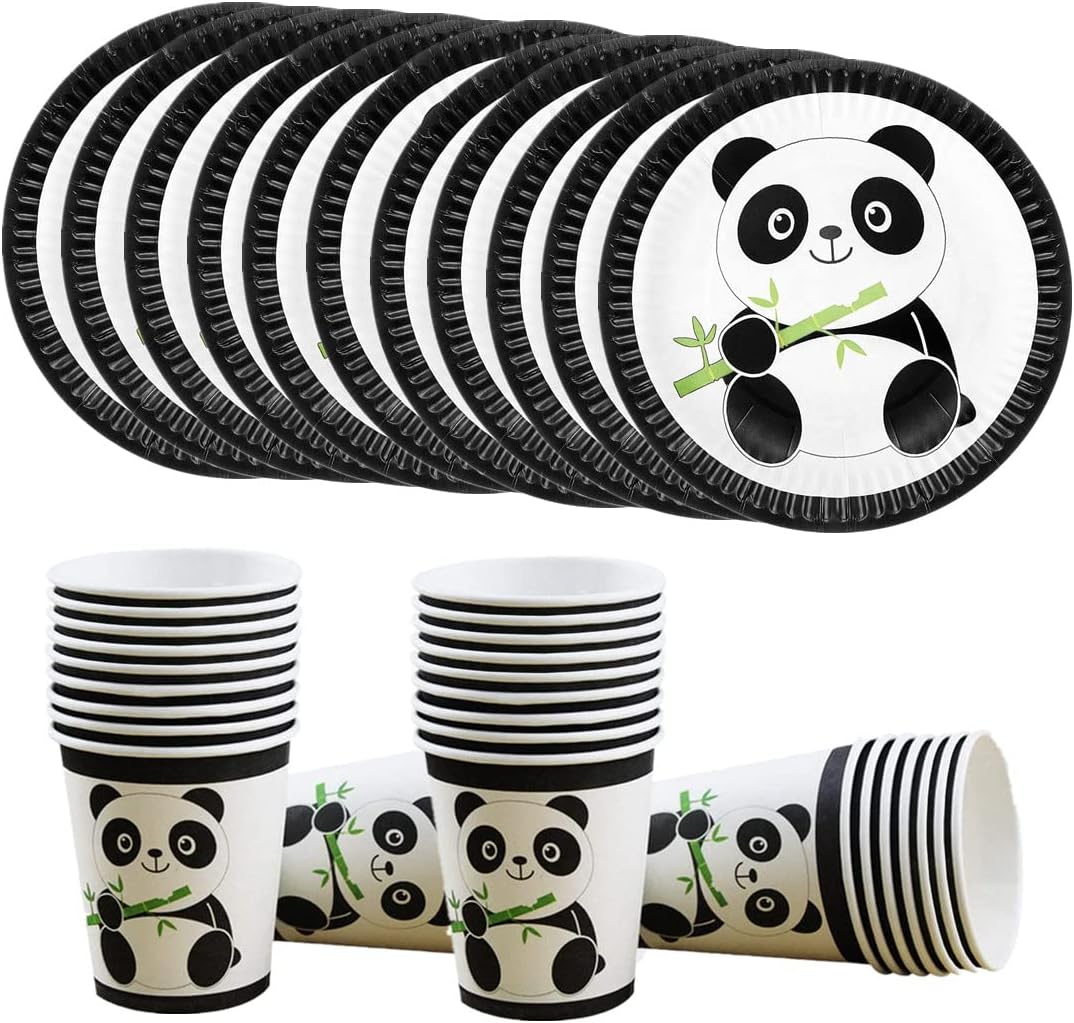 Black White Panda Party Supplies, 40 Pieces Panda Disposable Tableware Set with Panda Plates Cups for Kids Baby Shower Birthday Decorations,For 20 Guest image number 1