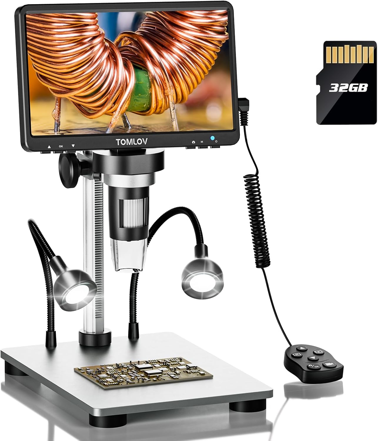 TOMLOV DM9 7" Digital Microscope: 1080P 1200X Coin Microscope Magnifier, 12MP Ultra-Precise Focusing LCD Soldering Microscopes for Adults, PC View, 32GB image number 4