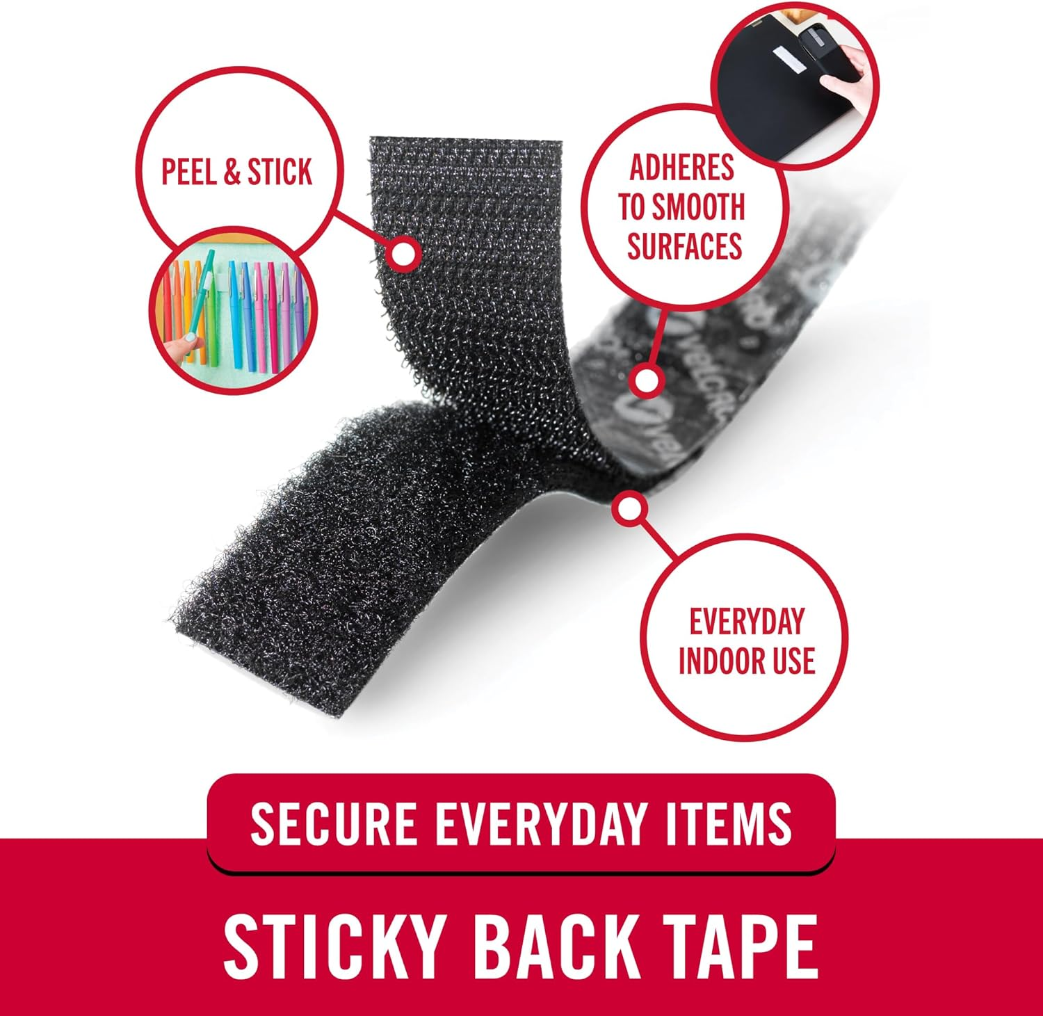 VELCRO Brand 6 Ft X 3/4 in | Sticky Back Tape Roll with Adhesive | Cut Strips to Length | Hook and Loop Fasteners | Perfect for Home, Office or Classroom, Black, 90975W