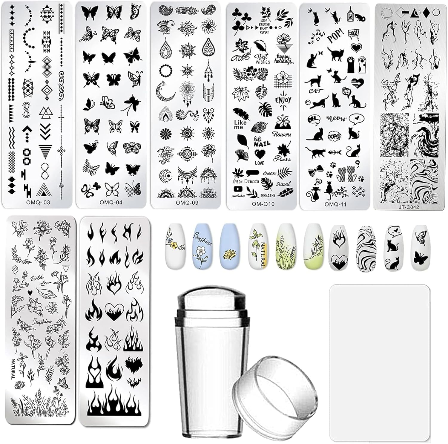 Addfavor Nail Stamper Kit 8Pcs Stamping Plates Minimalist Geometric Lines Leaf Image Template for DIY Decorating Polish Gel Plate Print Stamper Manicure Stencils Tools (Mixed-Style D) image number 4