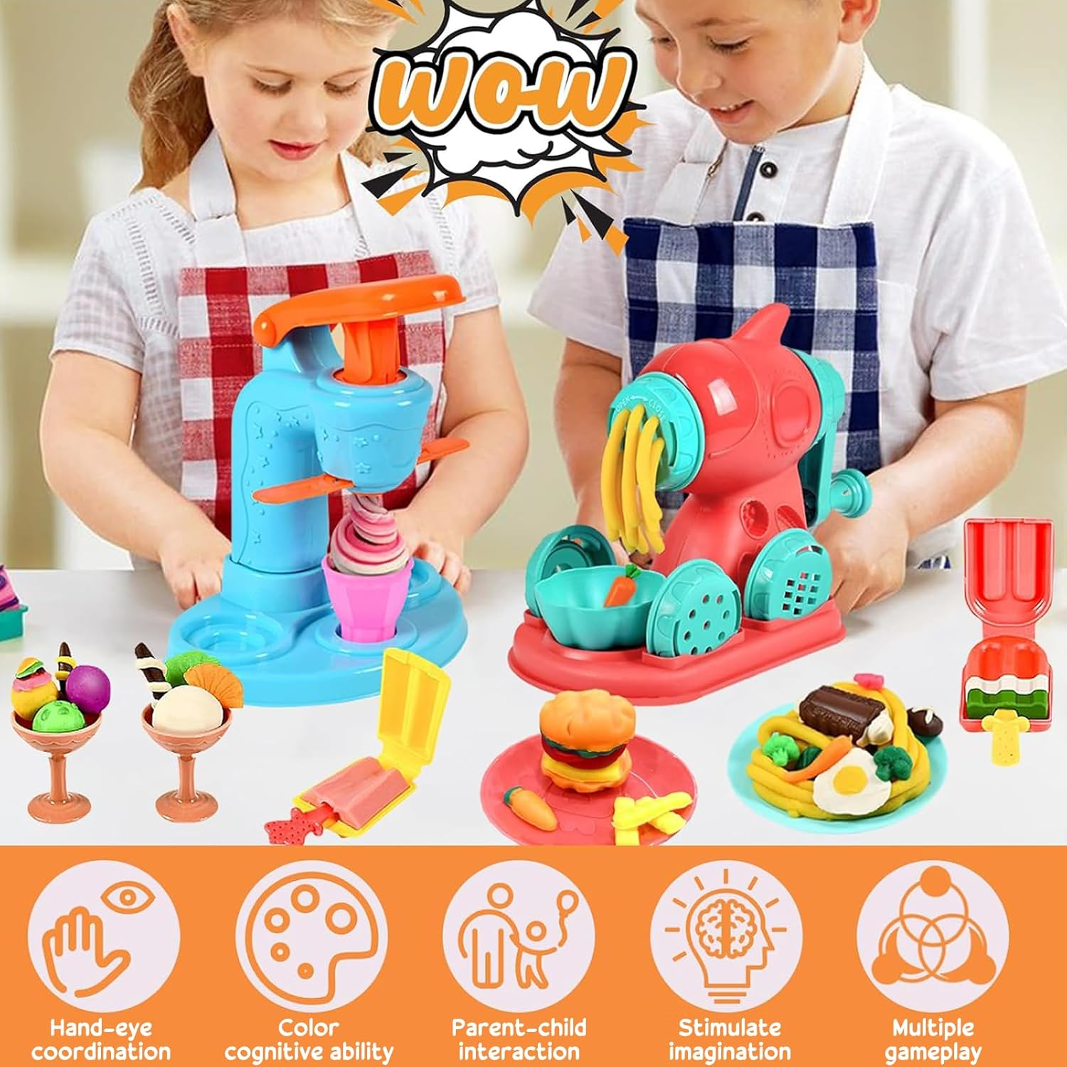 3 in 1 Color Dough Kitchen Creations Set Ice Cream Noodle Hamburger Maker Machine Art Crafts Food Modeling Play Toys Deluxe Tools Kit for Boys Girls Kids Toddlers Ages 3+ (12 Colors Dough) image number 4