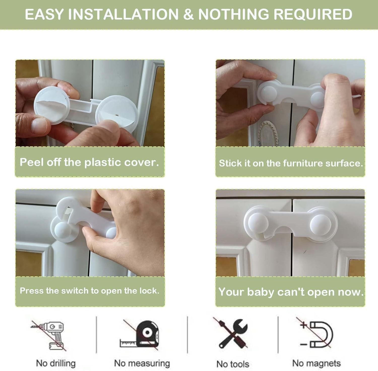 Loimon 6-Pack Child Proof Locks - No Drilling Baby Safety Locks for Cabinets, Drawers, Wardrobe & Cupboards | Easy Install Childproof Door Locks | Secure Australian Homes