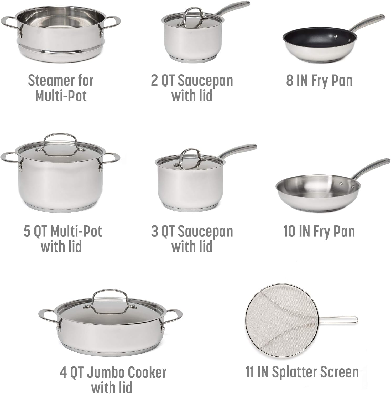 Goodful 12-Piece Classic Stainless Steel Cookware Set with Tri-Ply Base for Even Heating, Durable, Impact Bonded Pots and Pans, Dishwasher Safe Includes Non Stick Frying Pan, Chrome