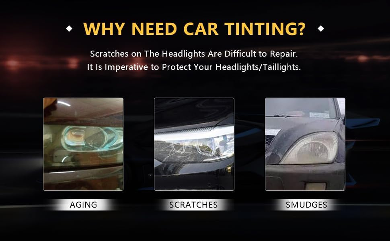 Yellow Light Tint Film for Car Headlight Fog Tail Lights Tinted Vinyl Wrap Accessories Self Adhesive Sheet Sticker Cover 48 Inch X12 Inch 2 Pcs image number 5