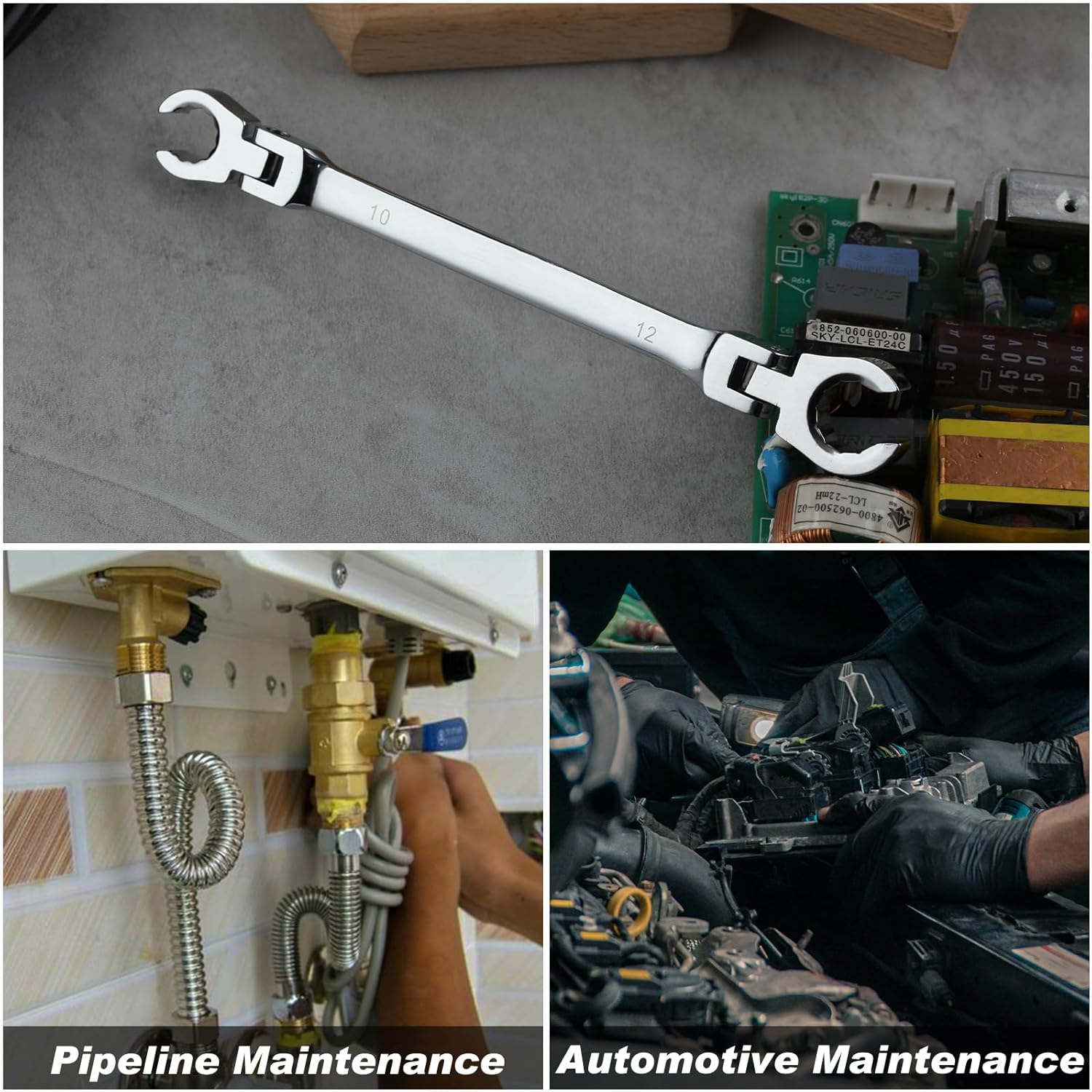 GOLD DEER Flex Head Flare Nut Wrench 10 * 12Mm Flare Nut Wrench Set Metric Flare Tool Double Flexible Flare Nut Line Wrench Flare Tool Flex Tools 40Cr for Automotive Repairs Plumbing Repairs image number 3