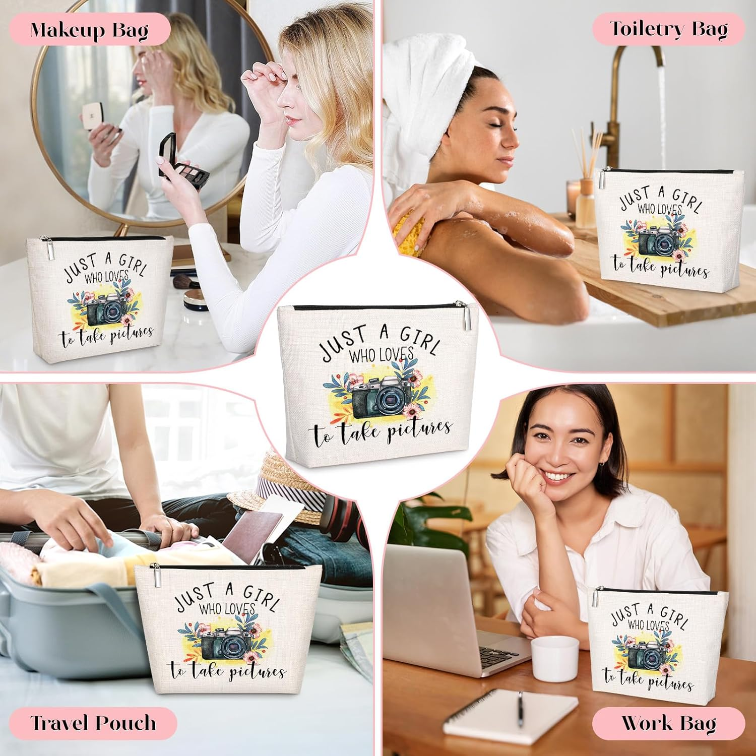 Gevguxluo a Girl Loves Makeup Bag, Beige, Girl Loves Photographers