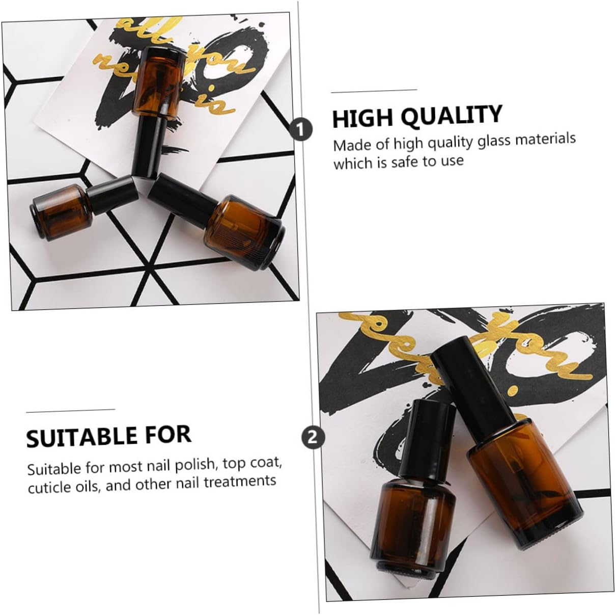 Beavorty 15Pcs Empty Refillable Glass Nail Polish Vials Brush Brown Tea Bottles for Nail Art Glass Bottles for Craft image number 6
