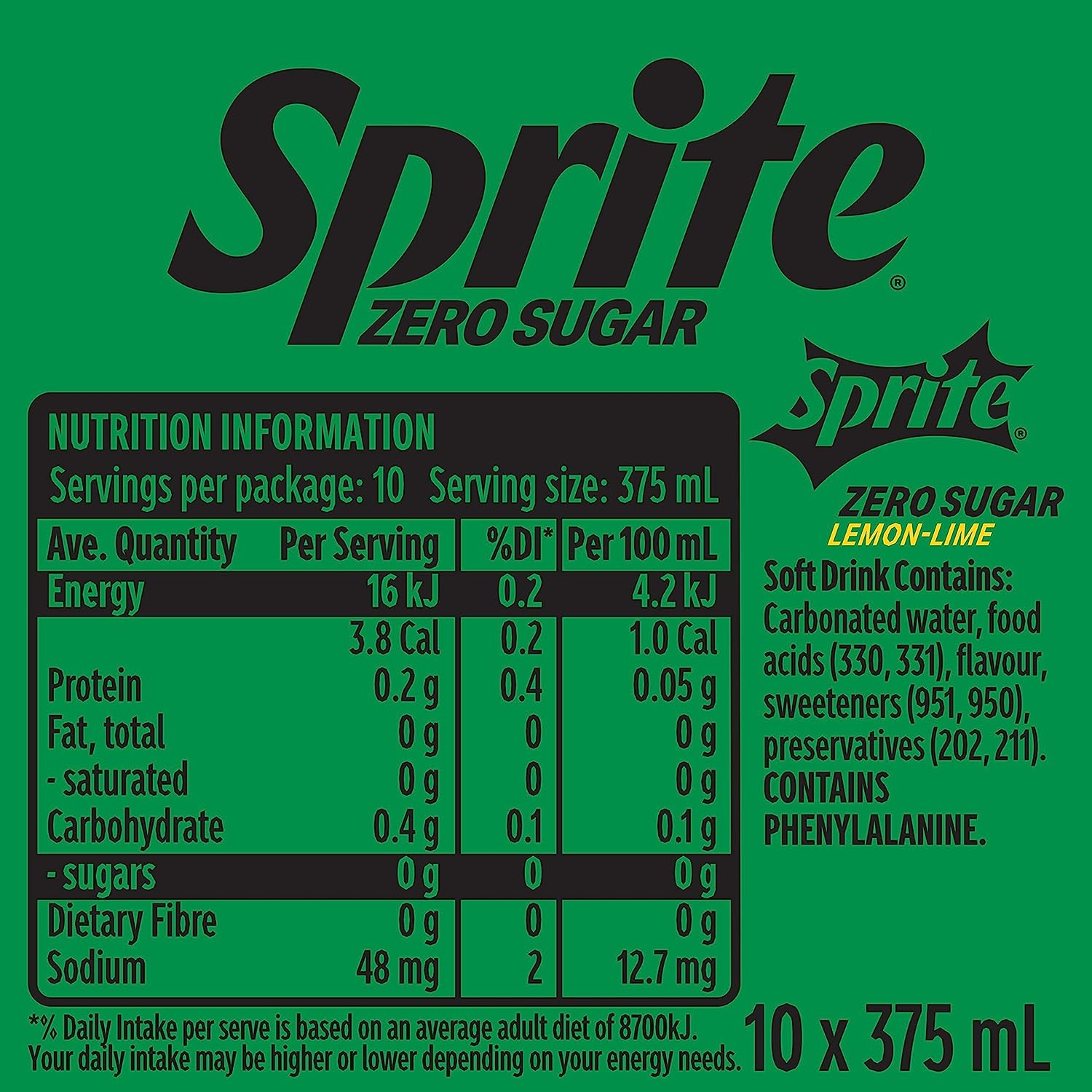 Sprite Zero Sugar Soft Drink Multipack Cans 20 X 375 Ml image number 3