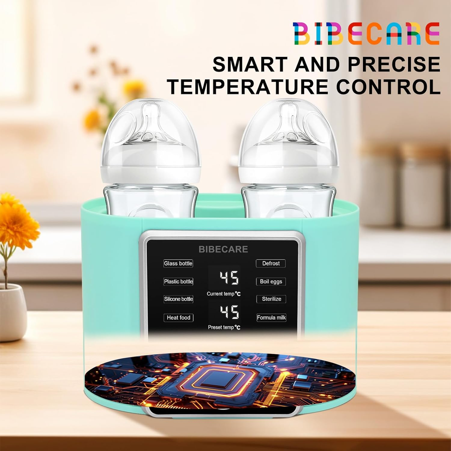 Multifunction Baby Bottle Warmer with Accurate Temperature Control, Constant Heat Milk Warmer for Breast Milk & Formula, Adjustable Heating, Easy & Safe to Use - Green Black image number 2