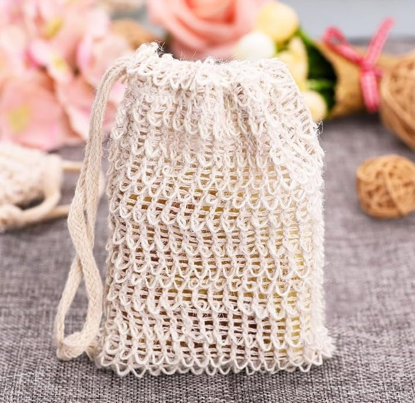 Natural Sisal Soap Saver Bag Zero Waste Mesh Bar Soap Loofah Holder Pouch for Shower (5 Pack Yellow #2) image number 2