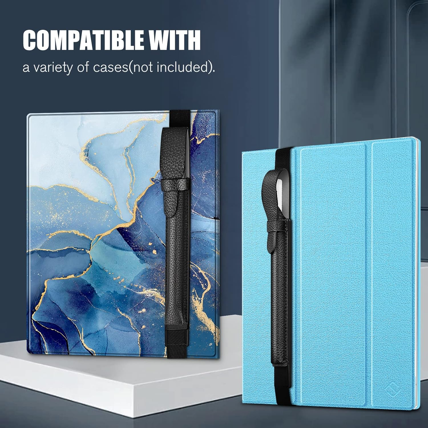 Fintie Pencil Holder Compatible with Remarkable 2, Stylus Pouch PU Leather Pen Sleeve Portable Elastic Pencil Case Cover for Remarkable 2/Boox/Scribe Stylus Pen, Black - Grey image number 5