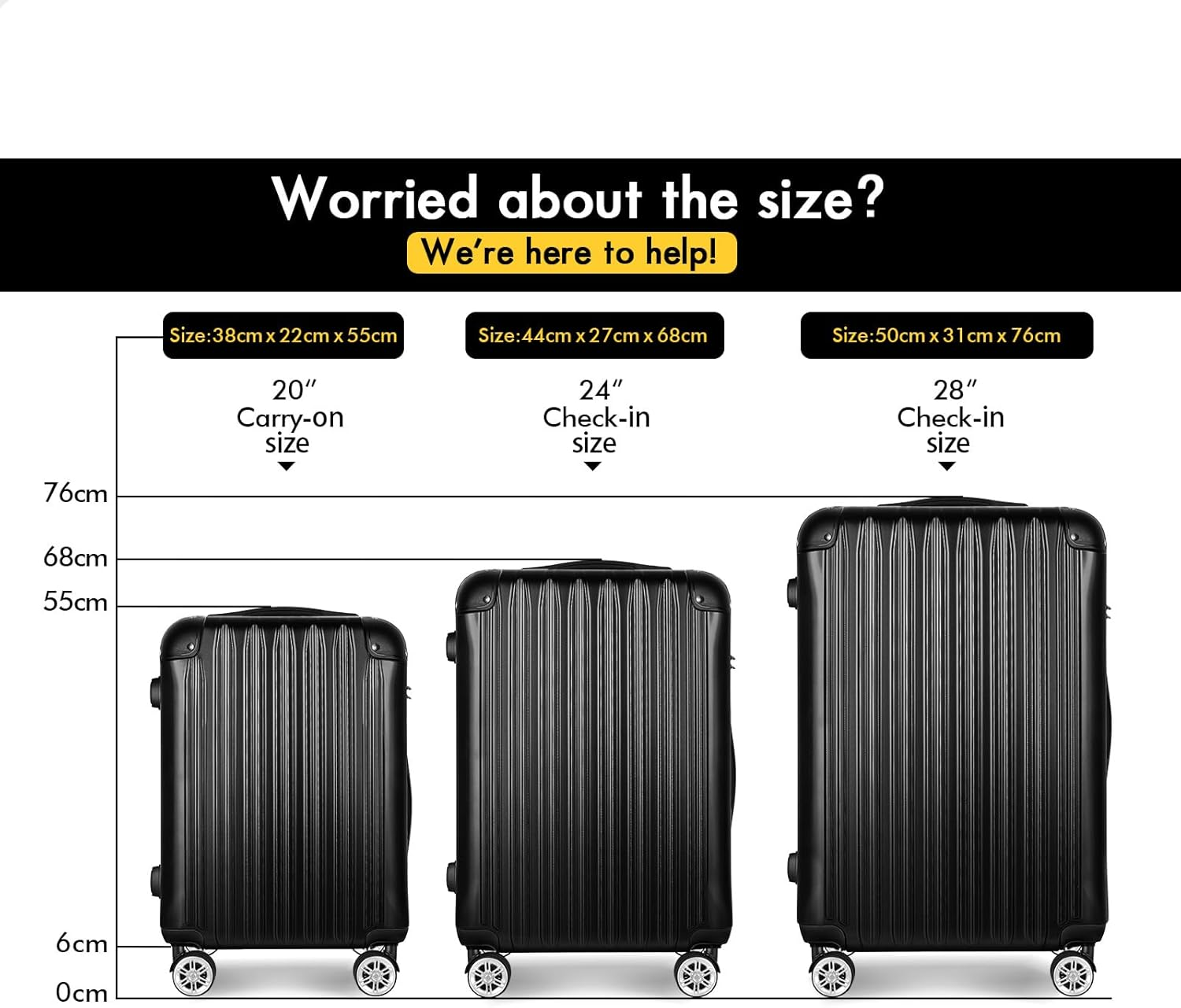 ALFORDSON 3Pcs Hardside Luggage Set 20" 24" and 28" Black Color, Hardshell Suitcases Set with Spinner Wheels, TSA Lock & Corner Protector, Carry-On & Checked Baggages Trio Pack image number 1