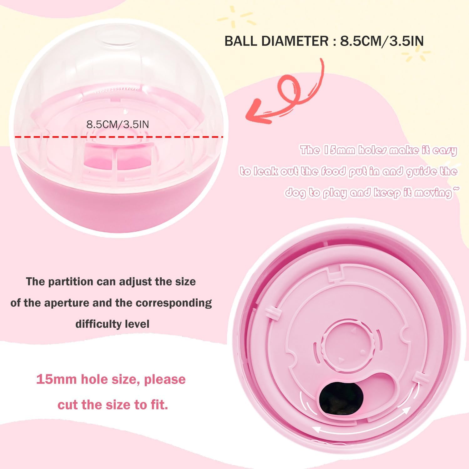 TORMEN Dog Treat Ball Toy, Pet Zone IQ Dispensing Interactive Food Dispenser Puzzle for Pets, Adjustable Difficulty, Durable Leak-Resistant Ball, Treat-Dispensing Toy for Exercise & Fun (Pink) image number 4