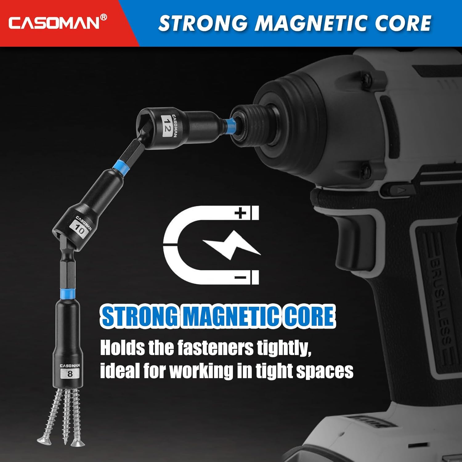 CASOMAN 52 PCS 1/4" Drive Magnetic Nut Driver & Socket Set & Accessory Set, Metric, 50BV30 and S2 image number 6