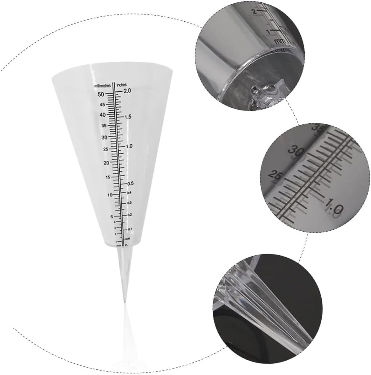 Angoily 3Pcs Clear Plastic Conical Rain Gauges with Graduated Scale Outdoor Rain Measurement Cups for Garden Agriculture Meteorological Use image number 5