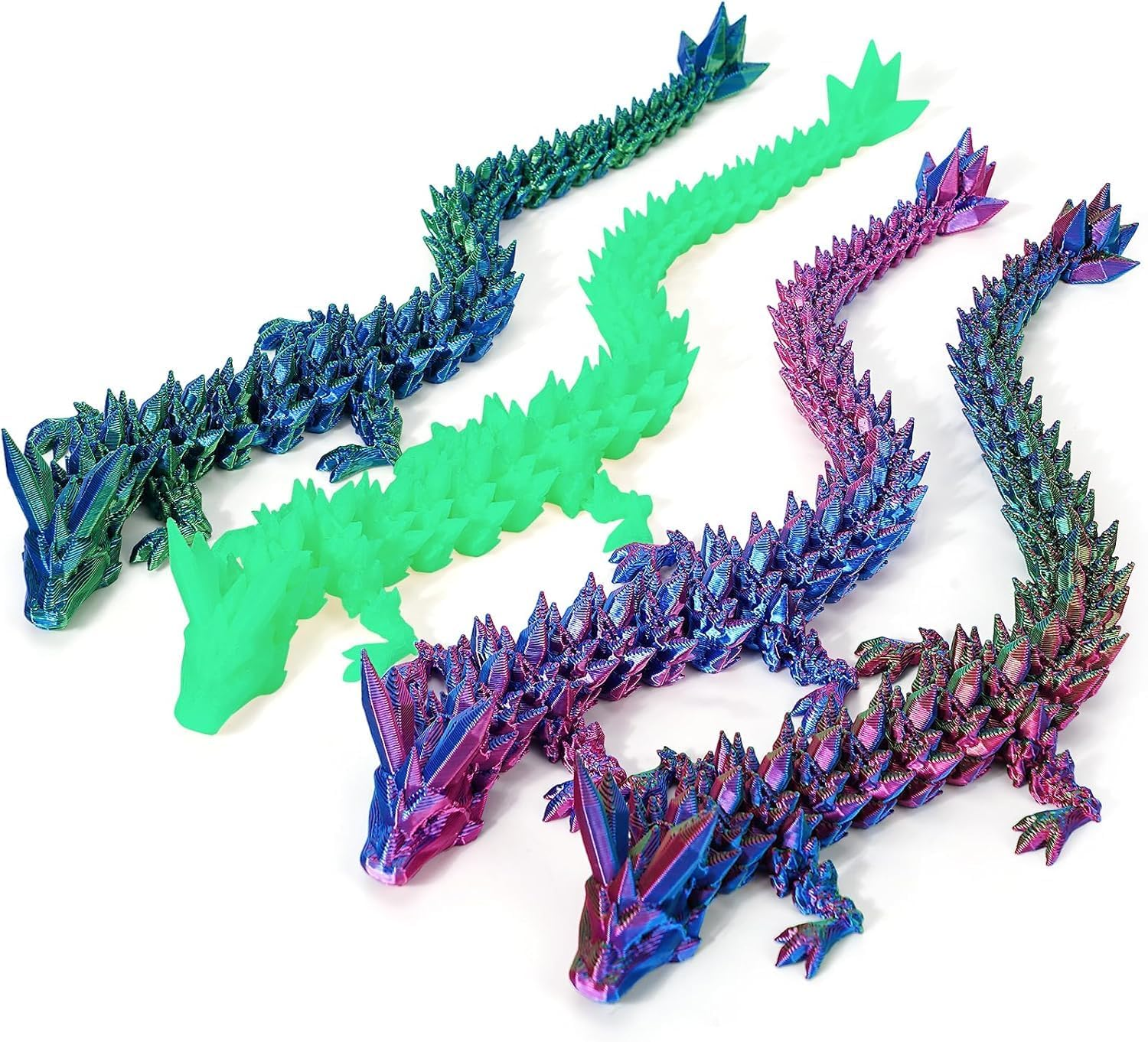 3D Printed Crystal Dragon Fidget Toy, Flexible Articulated 4PCS Animal Decor (4-Piece Set-A)