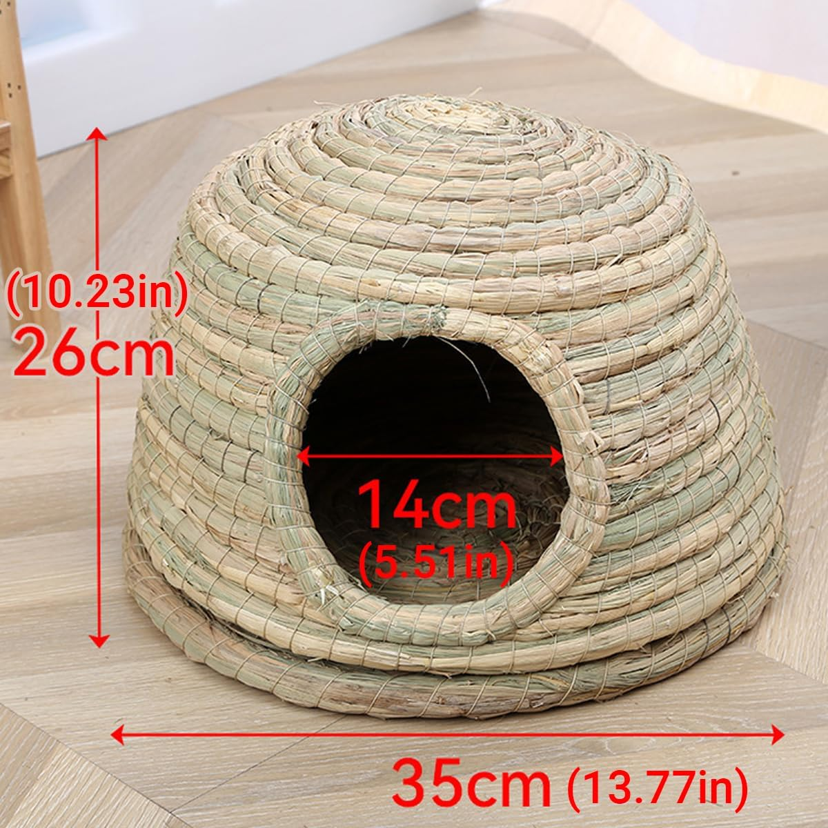 AIMALL Hand-Woven Grass Nest 10.23X5.51X13.77In Natural Straw House for Rabbit Guinea Pig Totoro Chicken Squirrel Hideout Four Seasons Breeding Shelter for Small Animals image number 5