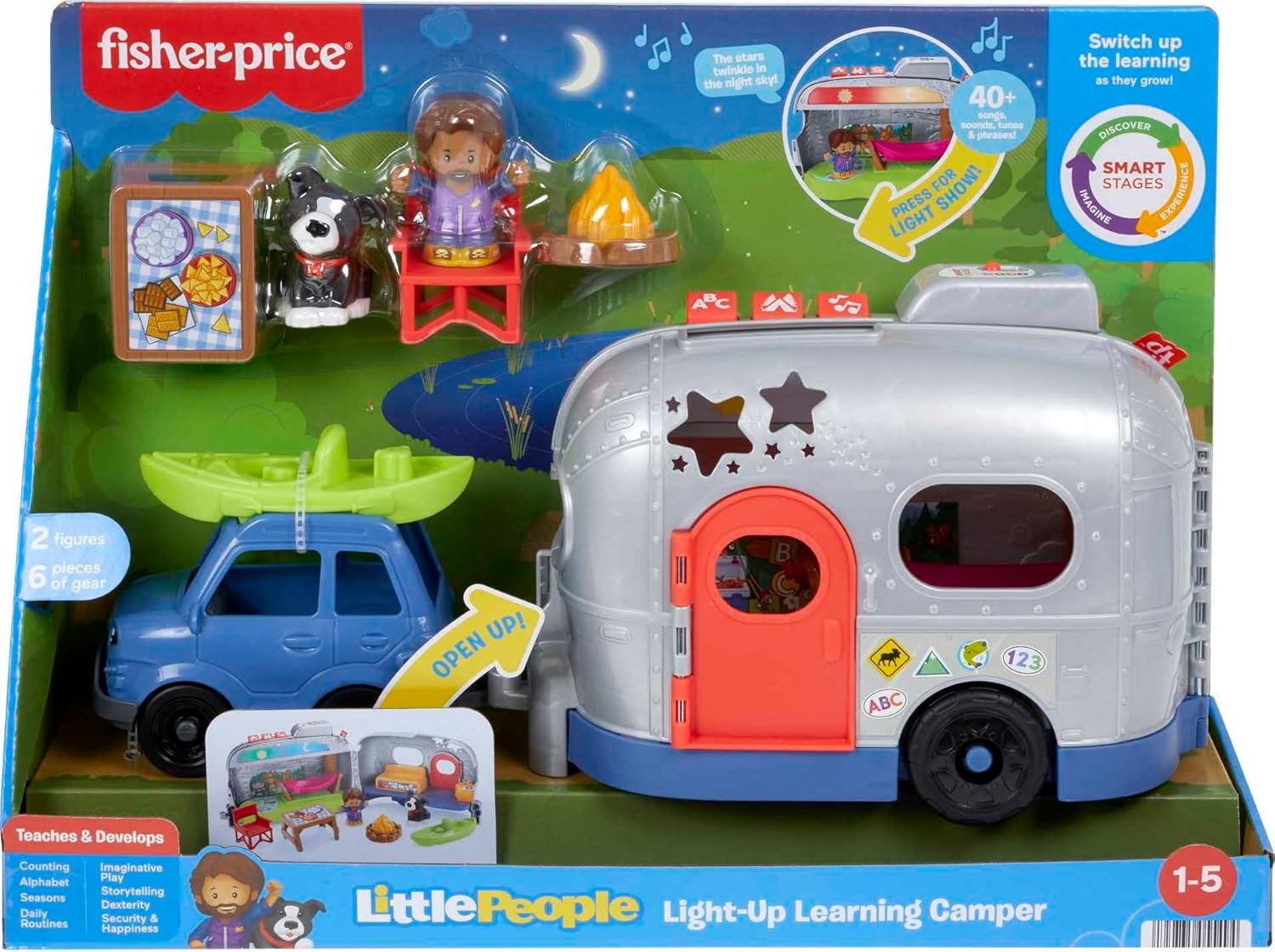 Little People Toddler Playset Light-Up Learning Camper Toy with Smart Stages, Figures & Accessories for Ages 1+ Years image number 4