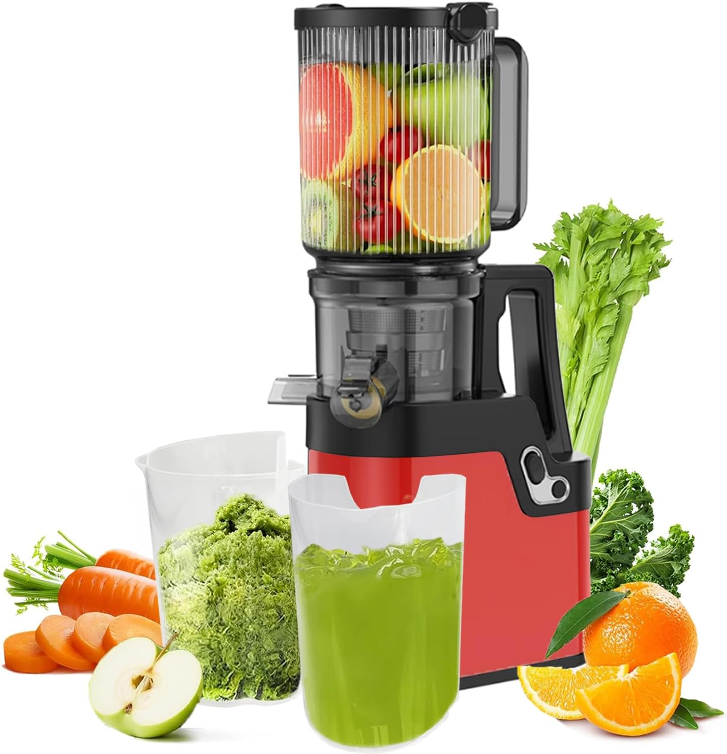Cold Press Juicer, 250W Slow Masticating Juicer Machine with 10.5Cm/4.2" Wide Feed Chute, for Whole Fruits and Vegetables, High Juice Yield, Quiet Motor, Easy to Clean (Silver)