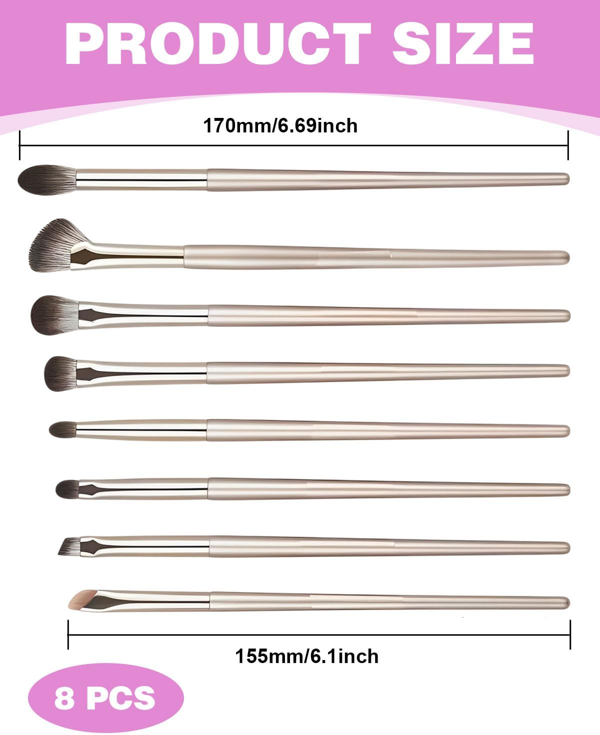 KEMUZ 8-Piece Make up Brush Set, Portable Travel Make up Brush with PU Bag, Eye Make-Up Smoky Eyeshadow Contour Ki for Eyeshadow, Eyebrow, Eyeliner, Blending image number 2