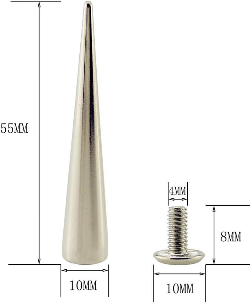 55MM Solid Punk Bullet Spikes Metal Leathercraft Rivets DIY Silver Cone Studs for Cosplay Clothes 10Sets(10Pcs Spikes+10Pcs Screws) image number 6