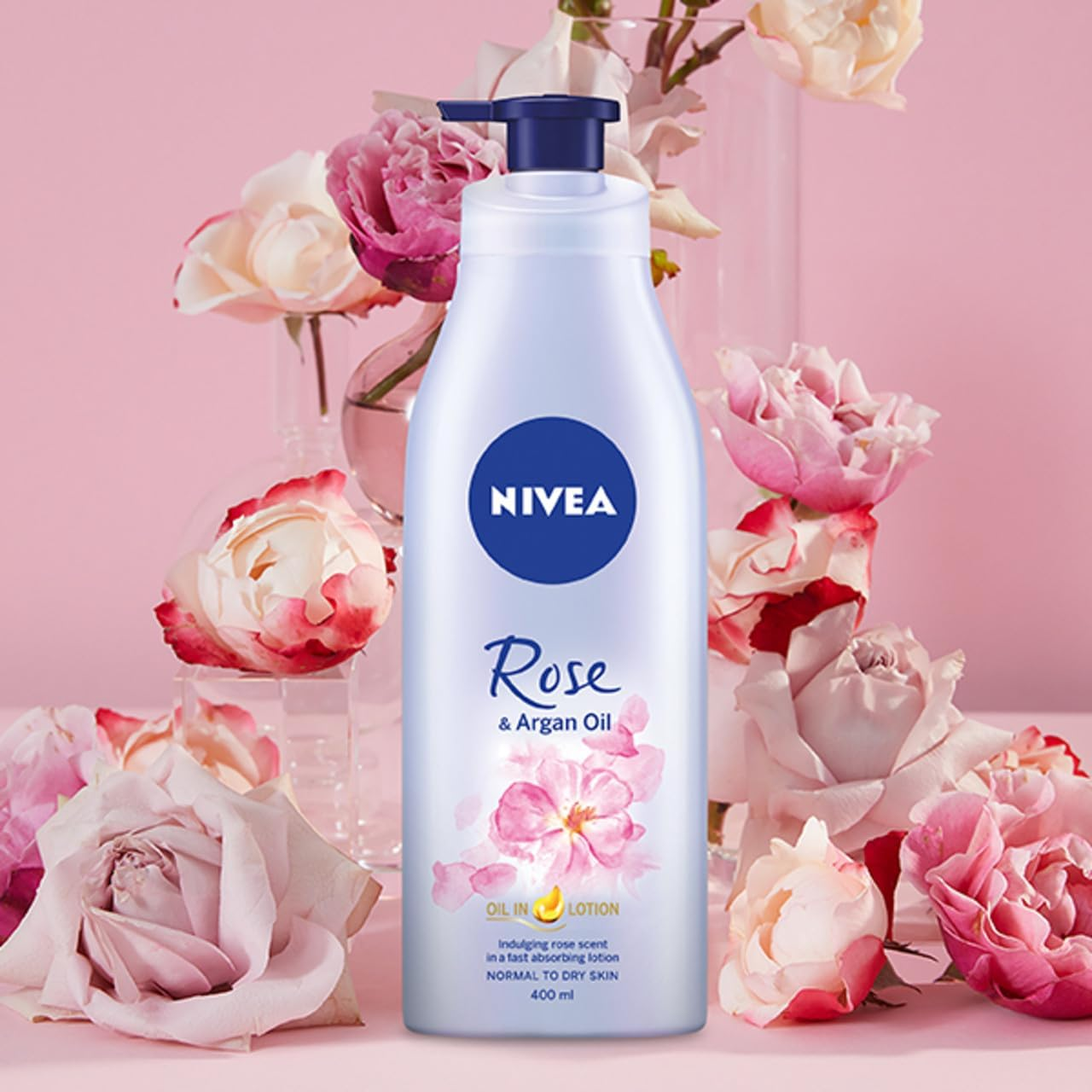 NIVEA Oil Infused Body Lotion with Rose and Argan Oil 400Ml | 24-Hour Hydration | Fast-Absorbing Formula | Delicate Floral Scent | Softens Dry Skin | Perfect for Everyday Use image number 1