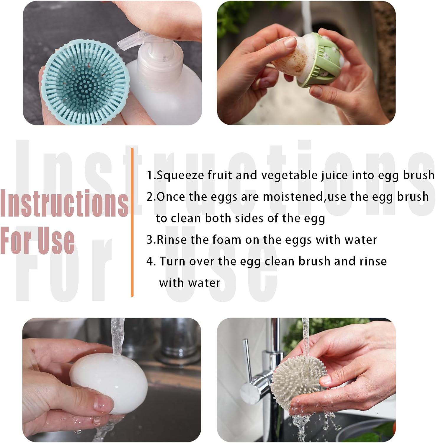 Silicone Egg Cleaning Brush - Reusable Scrubber for Fresh Eggs - Gentle Egg Washer Tool - Effortless Cleaning - Durable and Easy to Use - Blue image number 5