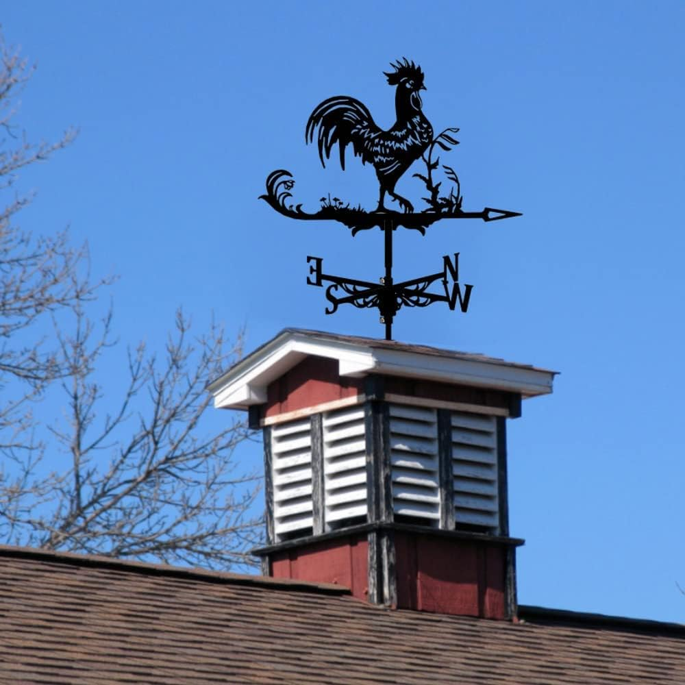 Metal Weather Vane Wind Direction Measuring Instrument Roof Installation Weather Vane Farm Scene Garden Art Deco Accessories (Cock) image number 3