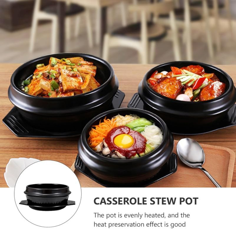 Angoily Ceramic Kitchen Bowls, 2 Pcs Black Bibimbap Bowls Ideal for Korean Stews and Serving Earthenware Cookware 23Cm image number 6