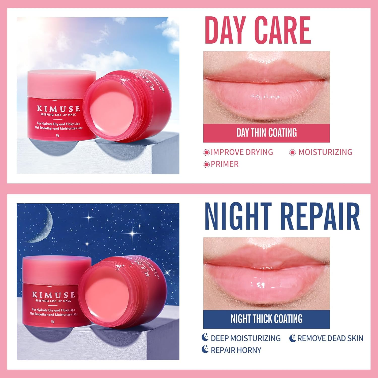 KIMUSE Lip Sleeping Mask Set, Overnight Treatment Lip Care Products, Moisturize & Nourish, Hydration Cracked Dry Lips