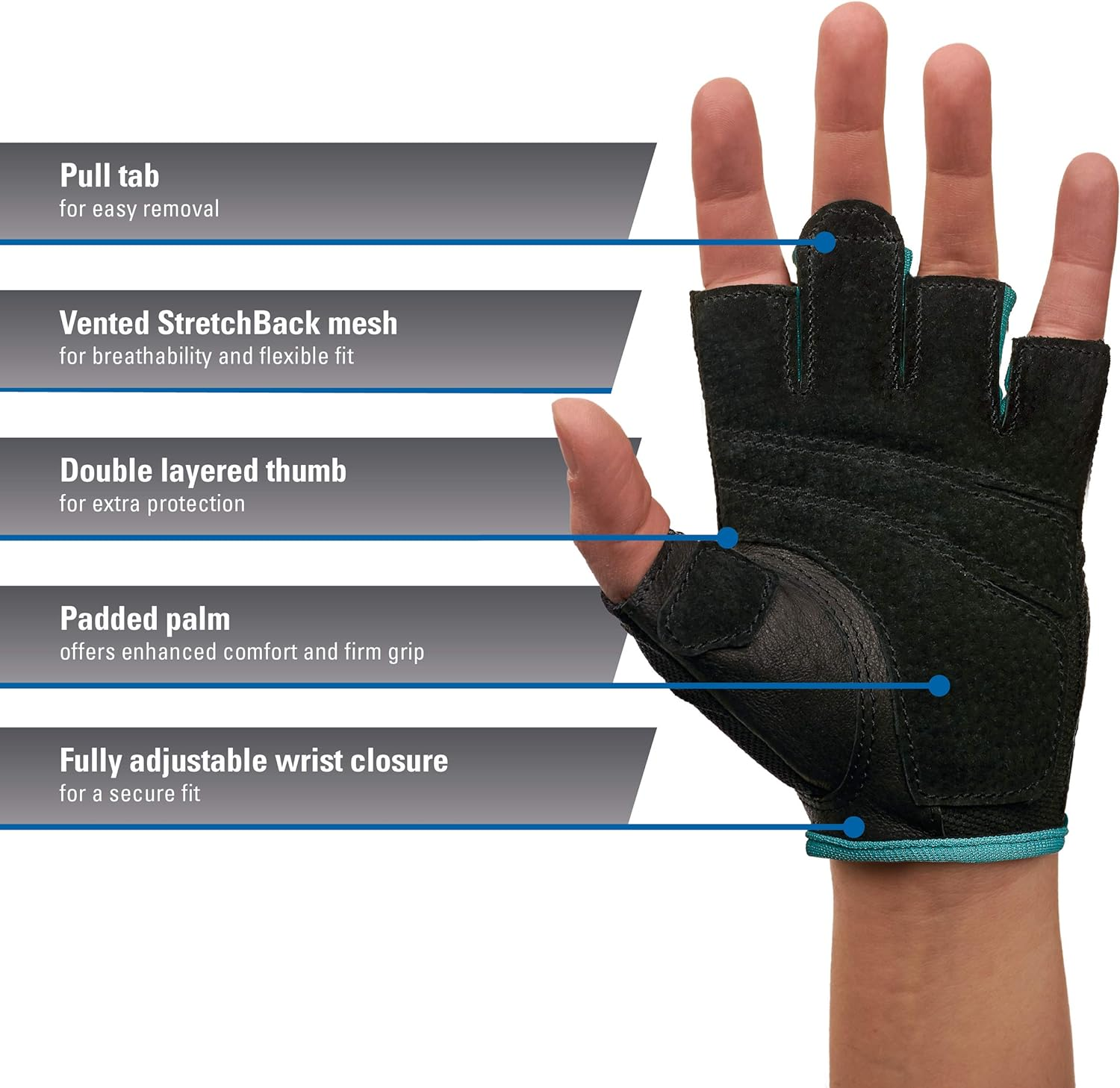 Harbinger Women'S Power Weightlifting Gloves with Stretchback Mesh and Leather Palm (1 Pair) image number 2