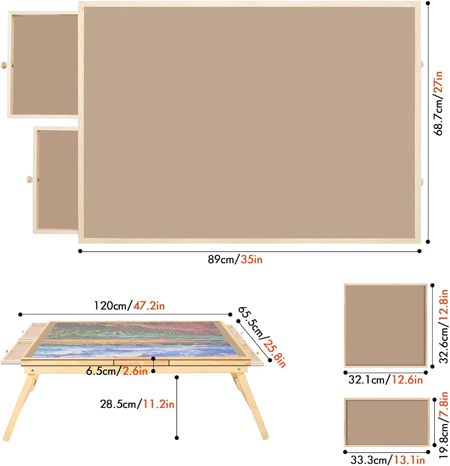 1500 Piece Puzzle Table with 6 Drawers, Foldable Puzzle Board with Legs Portable Puzzle Table Jigsaw Puzzle Board Cover Wooden Jigsaw Board for Adults Ideal Puzzles Lovers image number 5